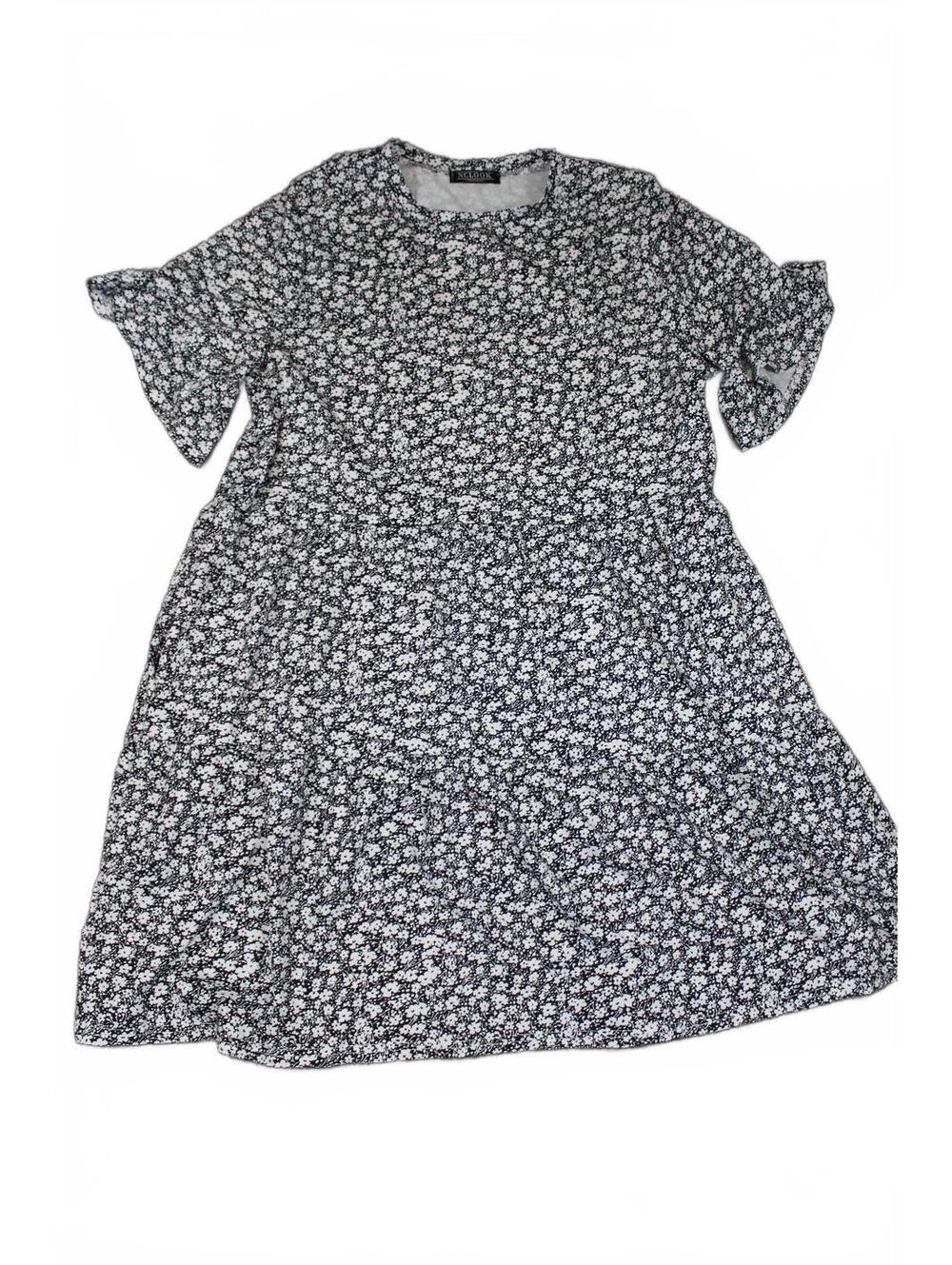 NCLOOK Black White Floral Dress With Pockets, Size Large
